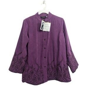 NEW Vintage Bob Mackie Wearable Art Purple Button Up Blazer Blouse Women’s XS